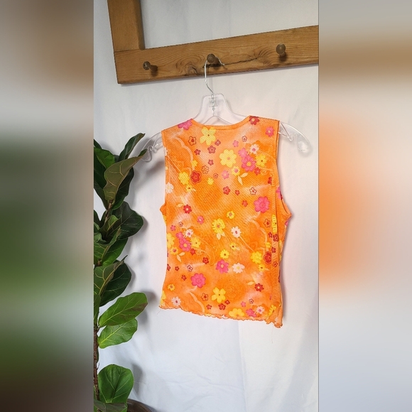 Orange Floral Sheer Crop Top -  size XS/S - Picture 2 of 5